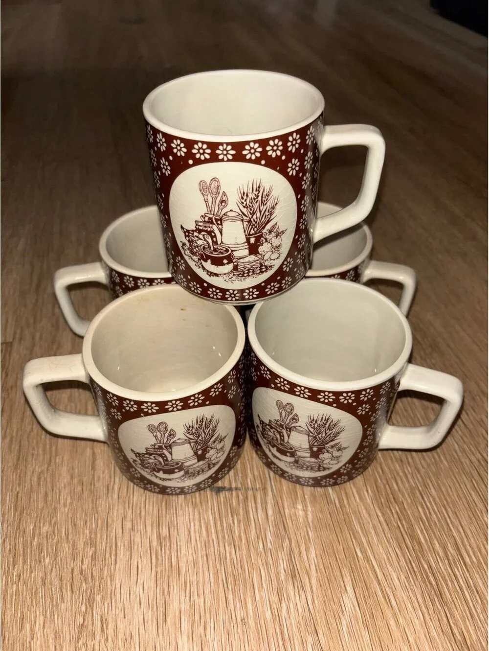 Vintage 1978 Enesco Country Kitchen Ceramic Mugs Set of 5